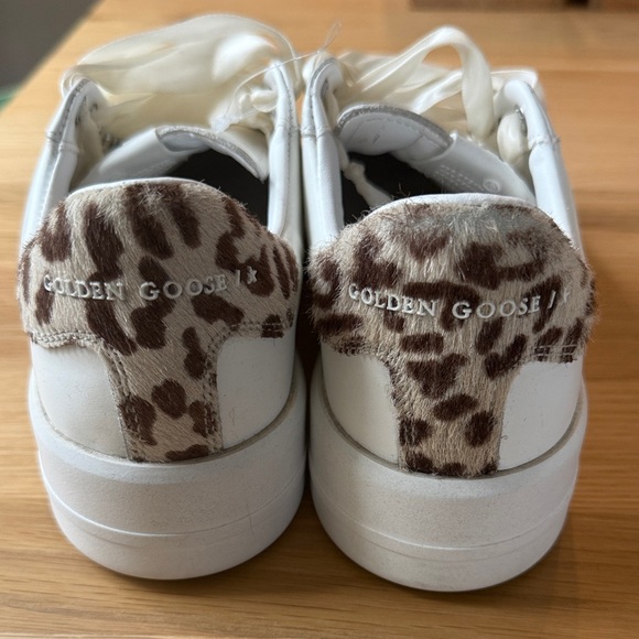 Golden Goose Pure Star White Sneakers with Animal Print Accent - Picture 2 of 4